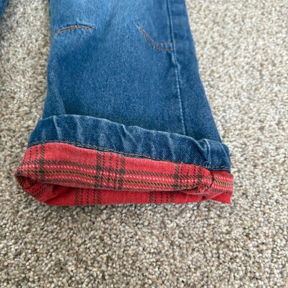 Denim Overalls Kids Flannel Lined Size 92 ~2T Jean Red Flannel Spring Fall - Picture 9 of 13